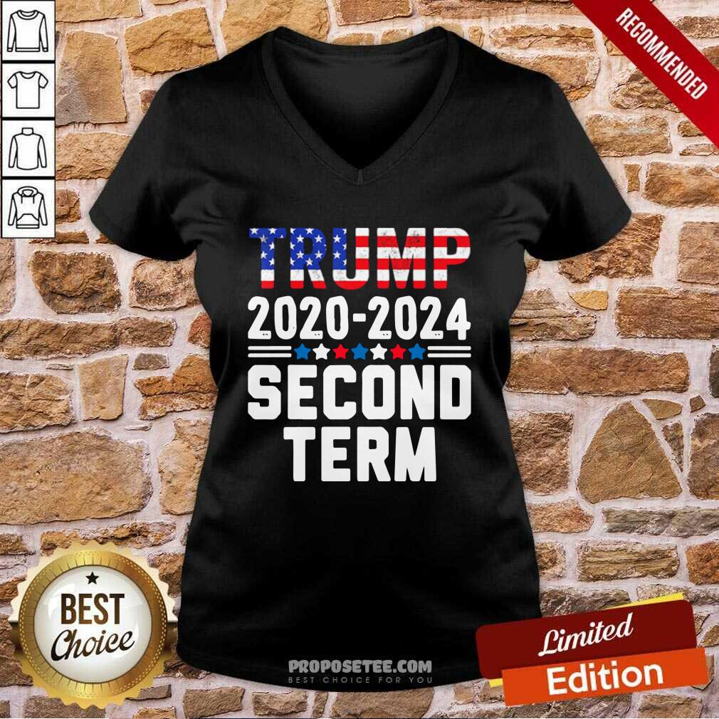 Funny Trump 2020 2024 Second Term Vintage American Flag Shirt - Image 3
