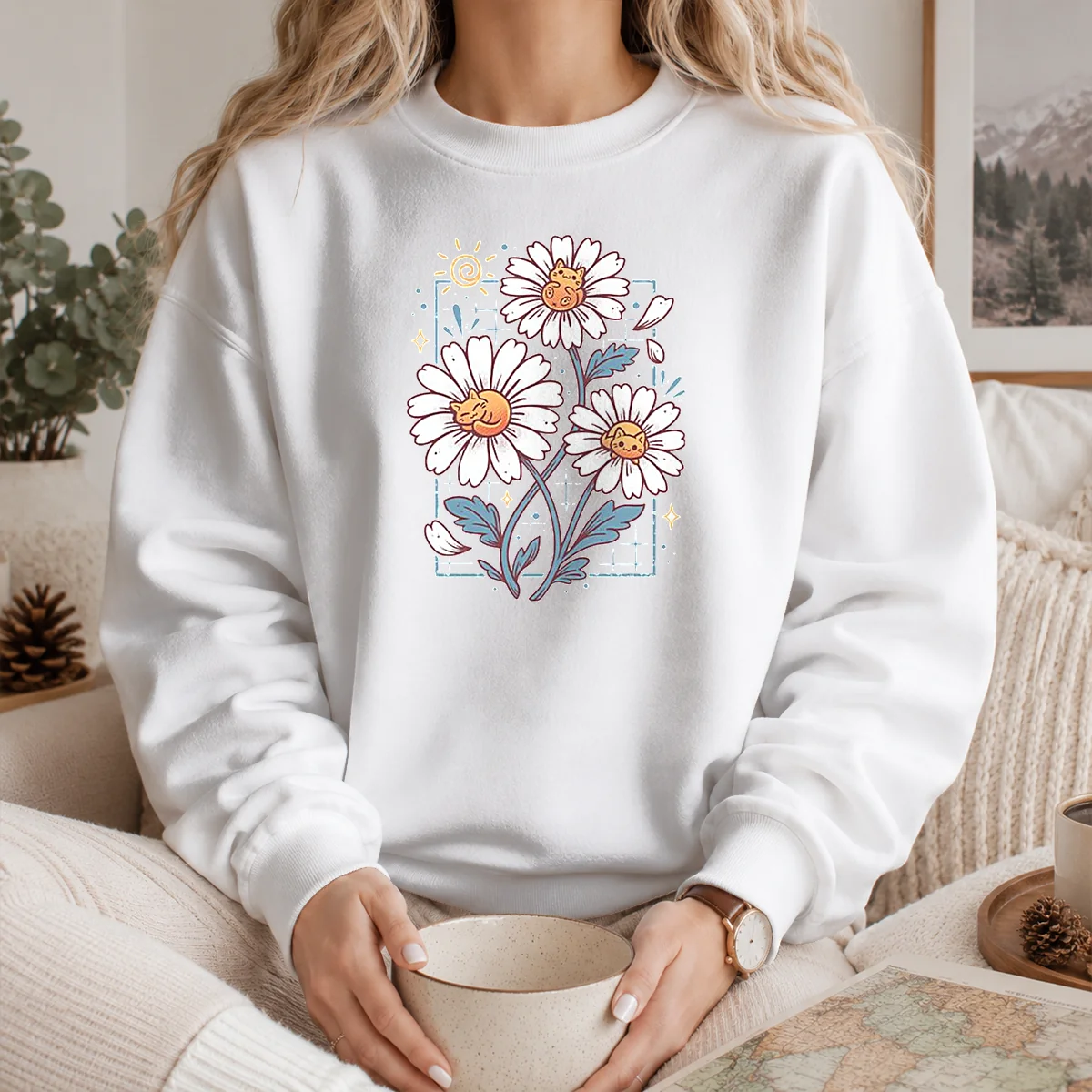Funny With Cat Daisies Shirt - Image 5