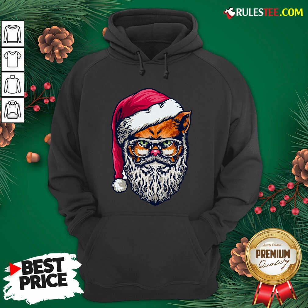 Funny Xmas Wildcat Santa Claus Christmas Wearing Glasses Shirt - Image 2