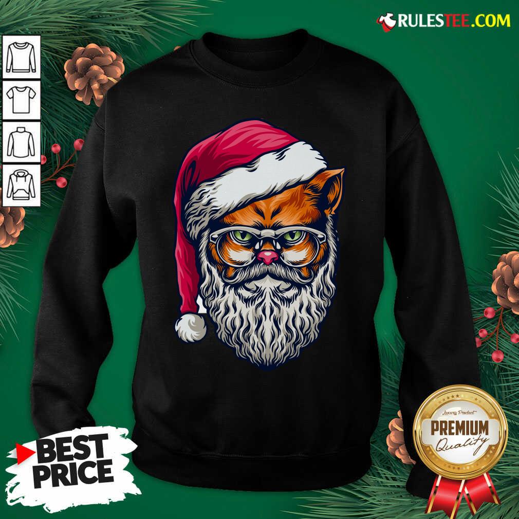 Funny Xmas Wildcat Santa Claus Christmas Wearing Glasses Shirt - Image 5