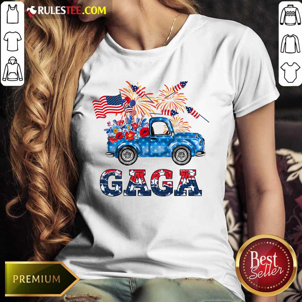 Gaga Flower Pickup Truck American Flag 4th Of July Shirt - Image 3
