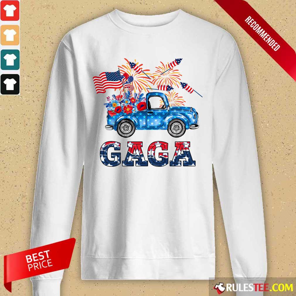 Gaga Flower Pickup Truck American Flag 4th Of July Shirt - Image 2