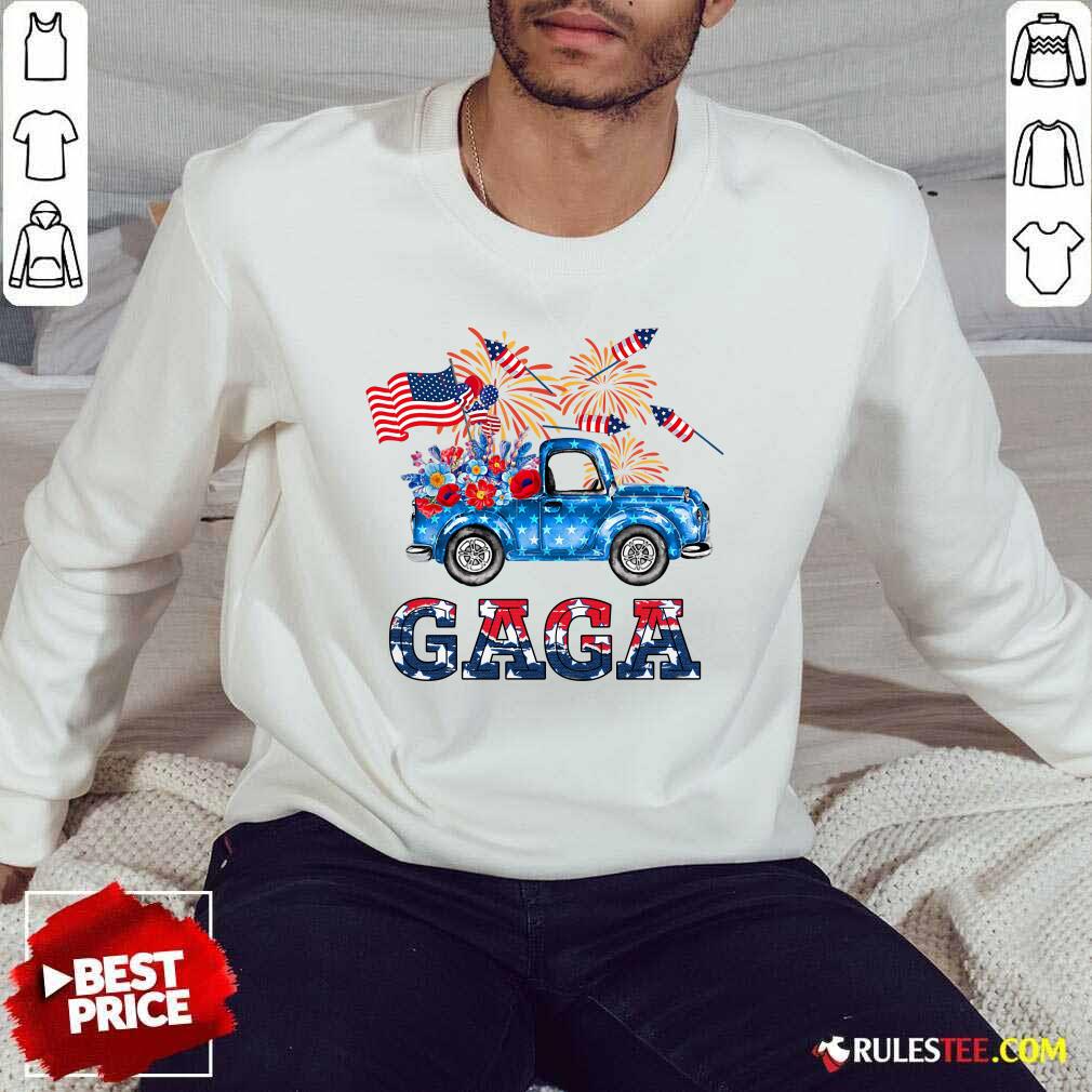 Gaga Flower Pickup Truck American Flag 4th Of July Shirt - Image 5