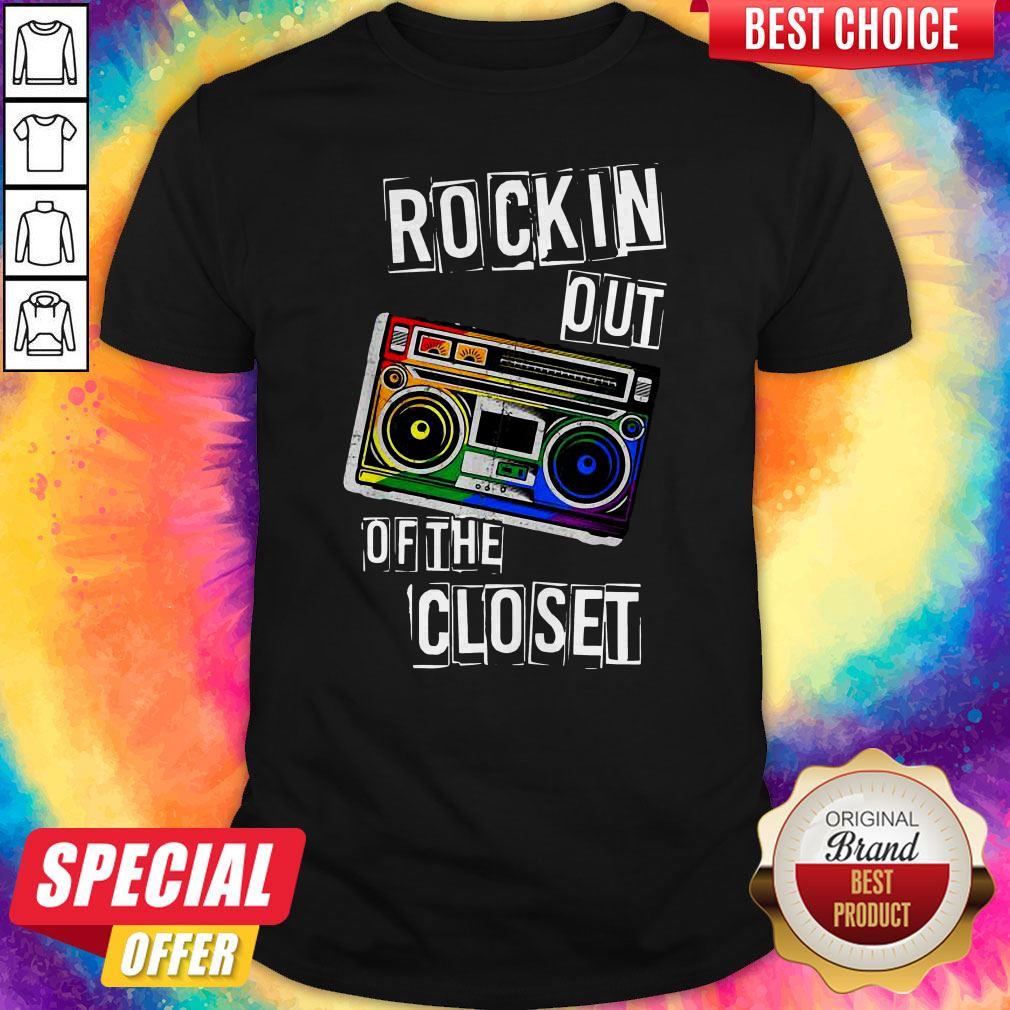 Gay Pride Rockin Out Of The Closet LGBTQ Parade Shirt