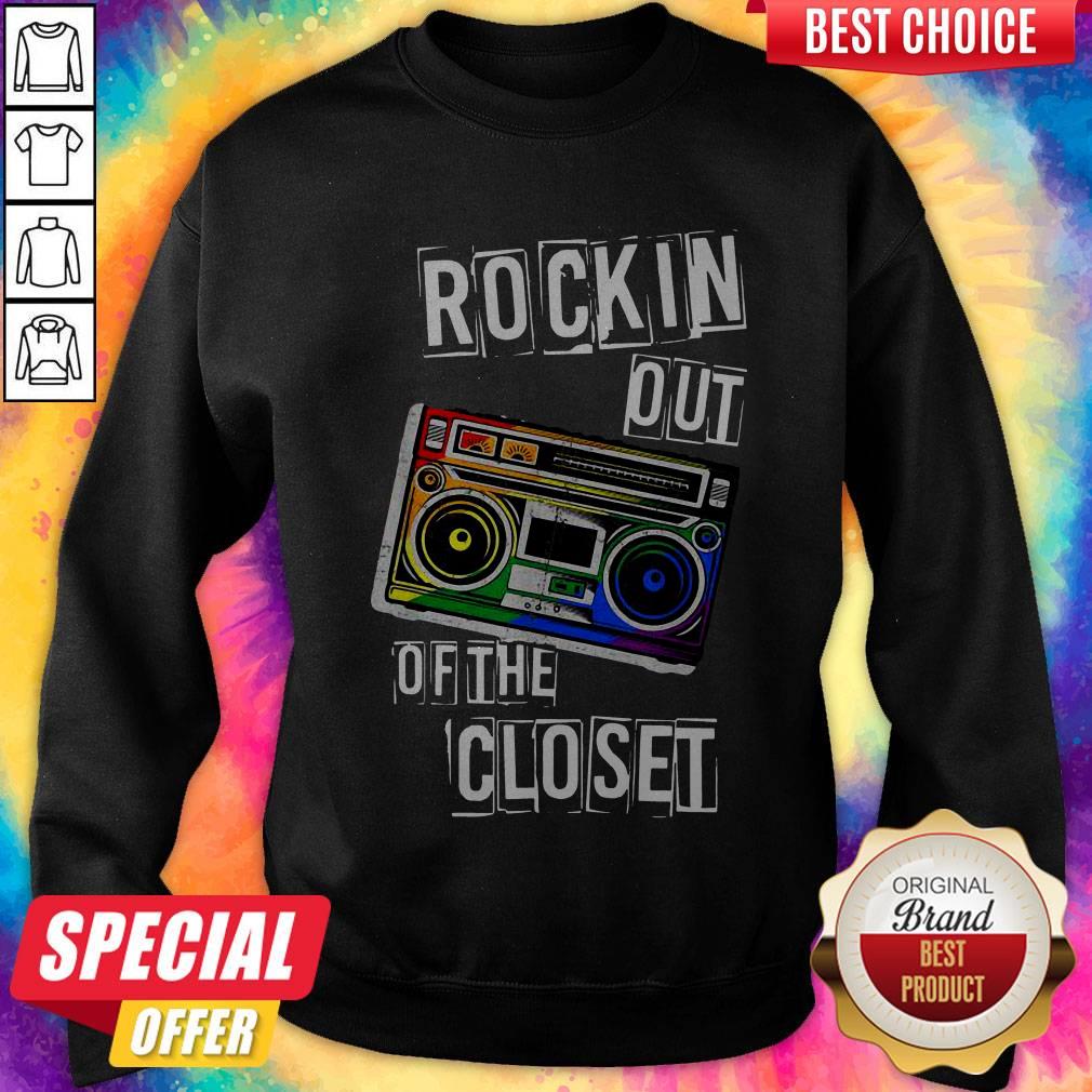 Gay Pride Rockin Out Of The Closet LGBTQ Parade Shirt - Image 2