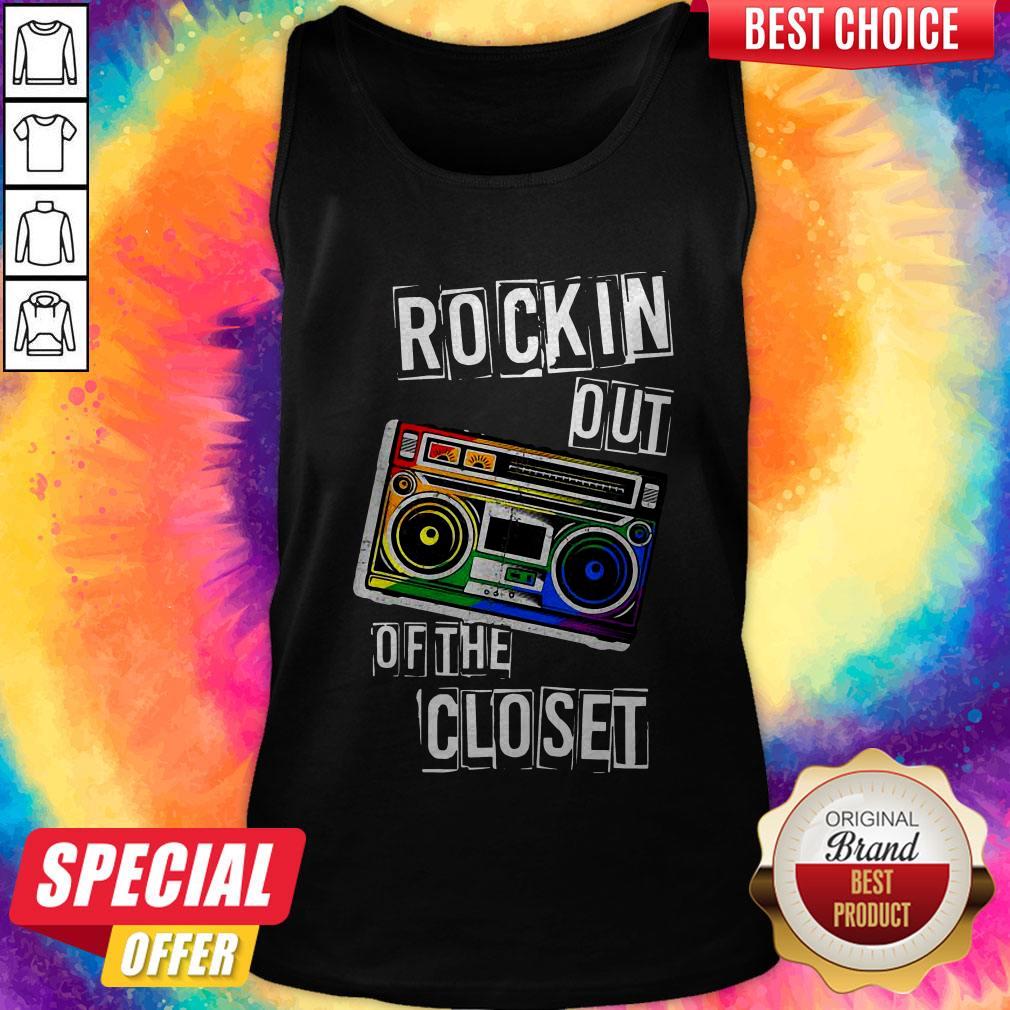Gay Pride Rockin Out Of The Closet LGBTQ Parade Shirt - Image 4