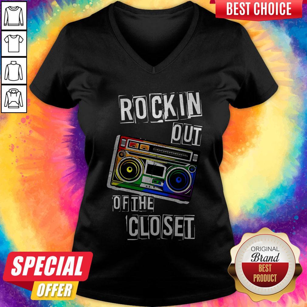 Gay Pride Rockin Out Of The Closet LGBTQ Parade Shirt - Image 3