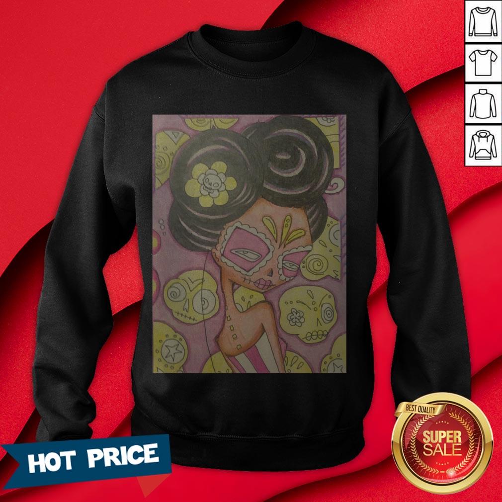 Geisha Gal Sugar Skull Day Of The Dead T-Shirt - Image 4