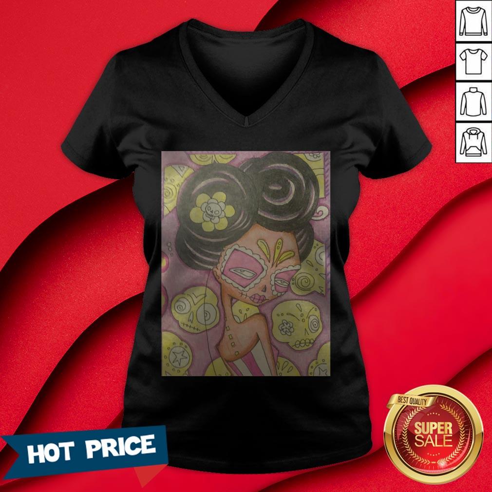 Geisha Gal Sugar Skull Day Of The Dead T-Shirt - Image 3