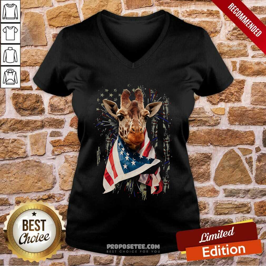 Giraffe Cool American Flag Shirt - Image 3