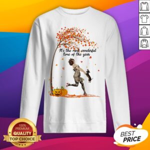 Alternative view of Girl And Dachshund It's The Most Wonderful Time Of The Year Leaves Tree Shirt
