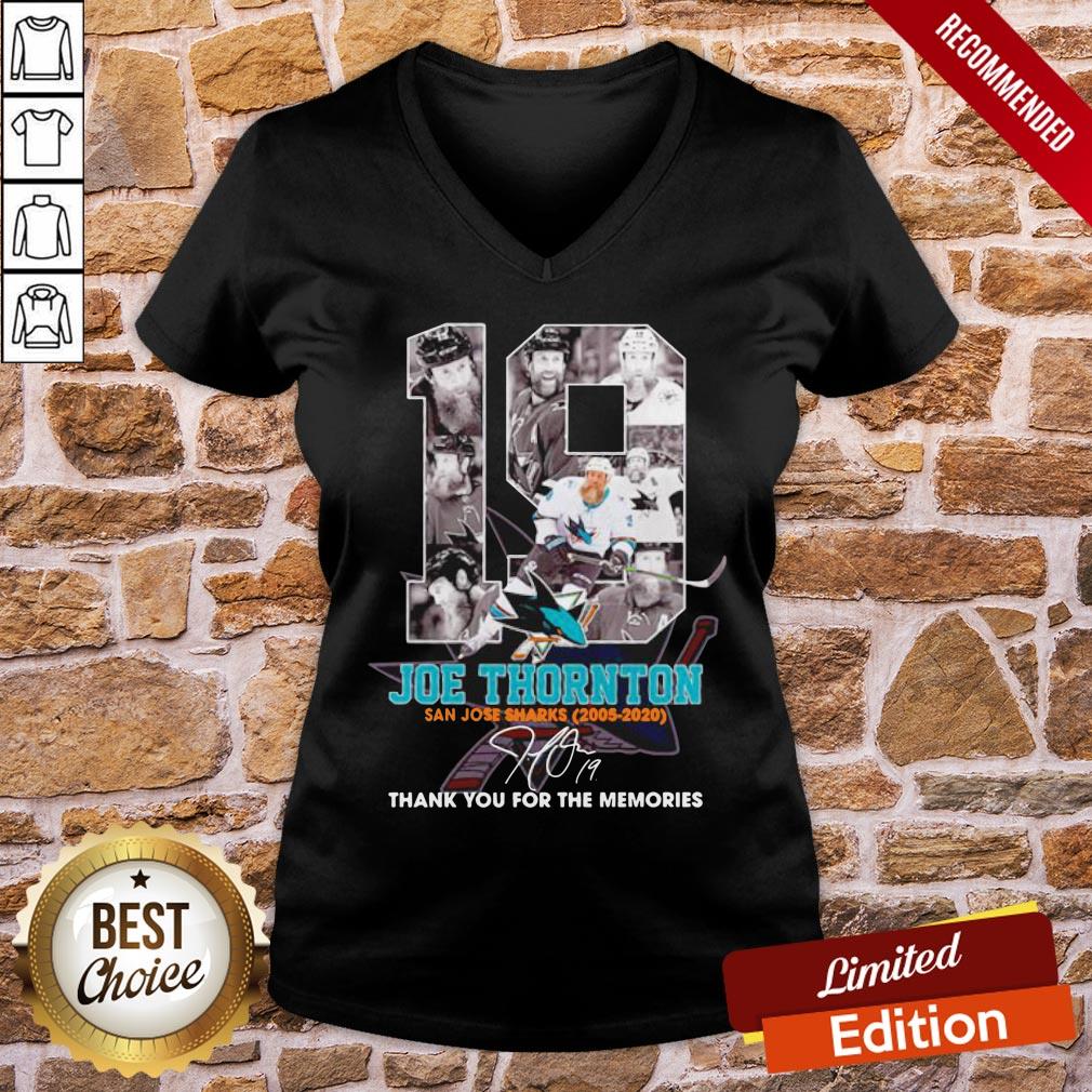 Good 19 Joe Thornton San Jose Sharks 2005 2020 Signature Thank You For The Memories Shirt - Image 2