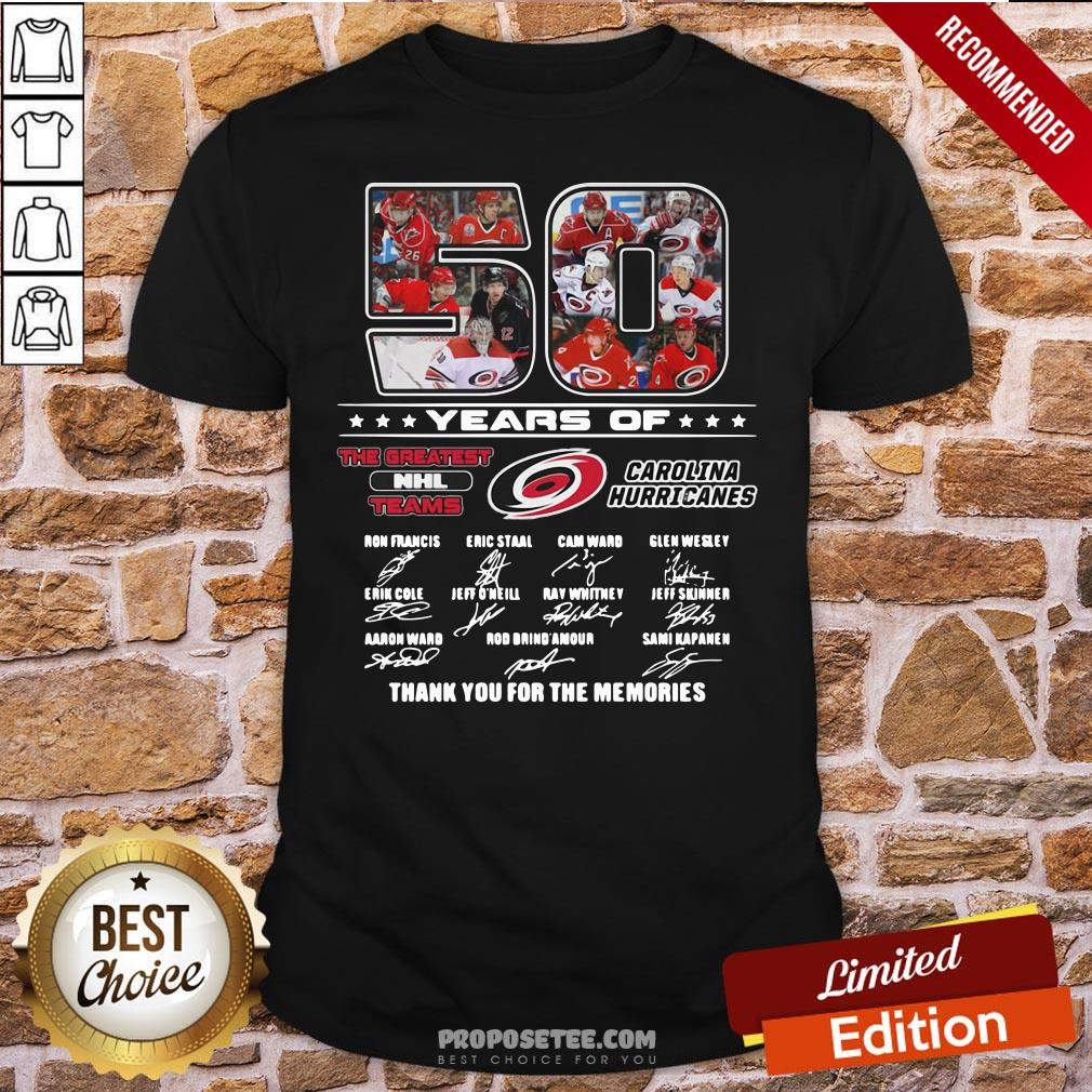 Good 50 Years Of Carolina Hurricanes The Greatest NHL Teams Thank You For The Memories Signatures Shirt