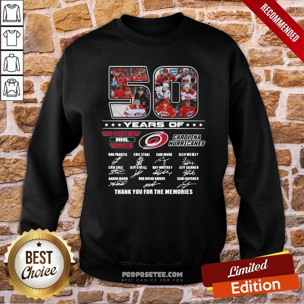 Good 50 Years Of Carolina Hurricanes The Greatest NHL Teams Thank You For The Memories Signatures Shirt - Image 4