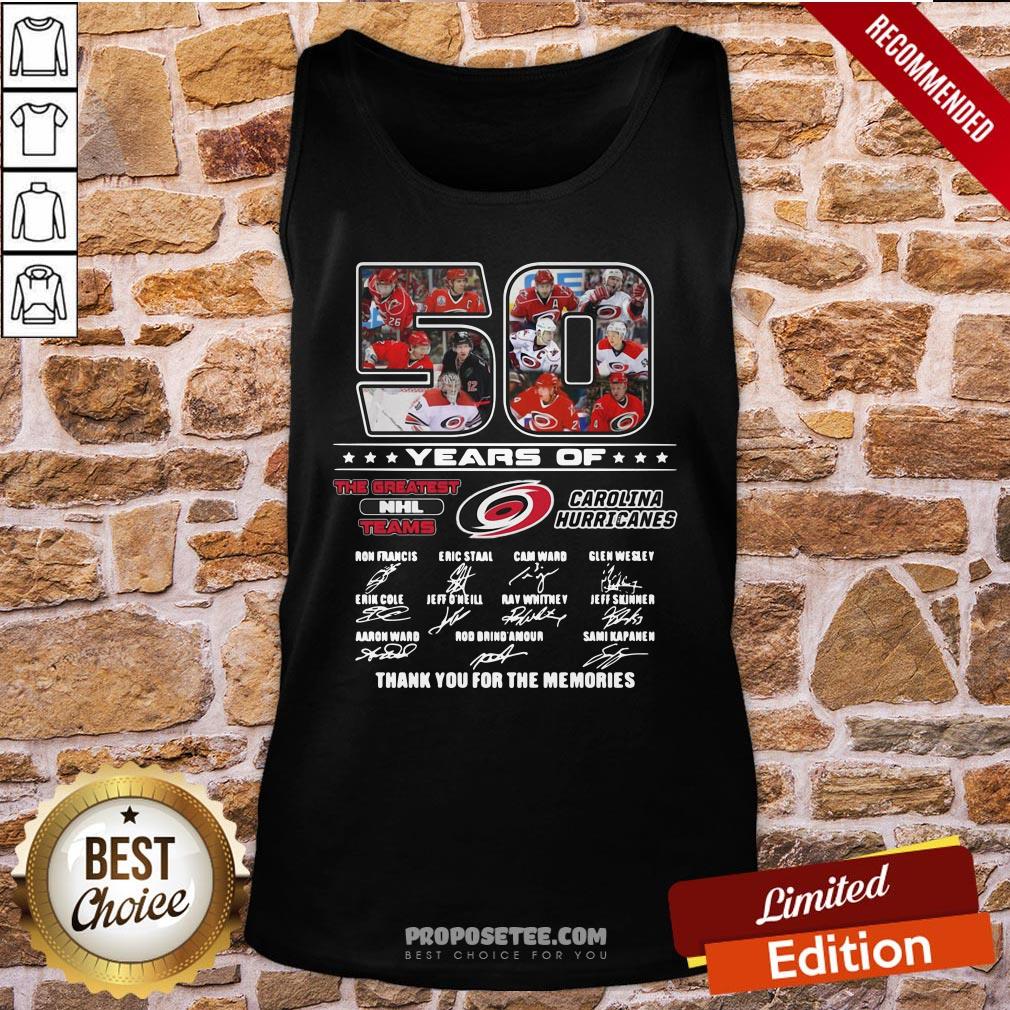 Good 50 Years Of Carolina Hurricanes The Greatest NHL Teams Thank You For The Memories Signatures Shirt - Image 3