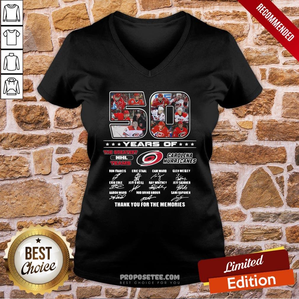 Good 50 Years Of Carolina Hurricanes The Greatest NHL Teams Thank You For The Memories Signatures Shirt - Image 2