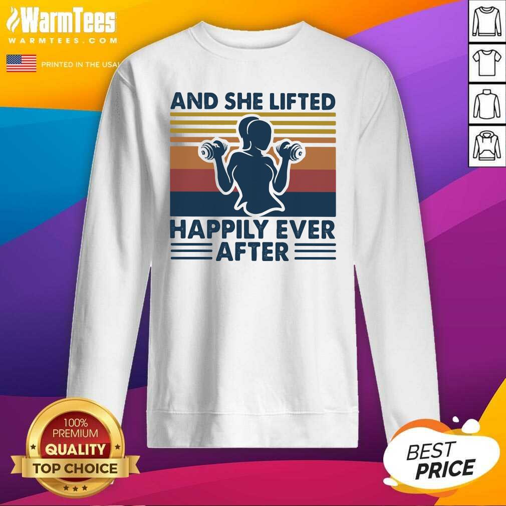 Good And She Lifted Happily Ever After Weightlifting Girl Vintage Shirt - Image 3
