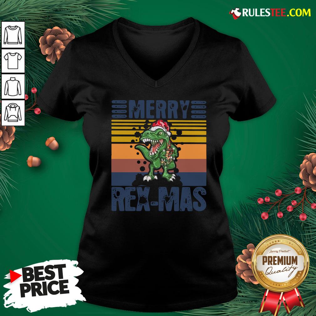 Good Christmas Santa T-Rex Merry Rexmas Vintage Shirt - Image 3