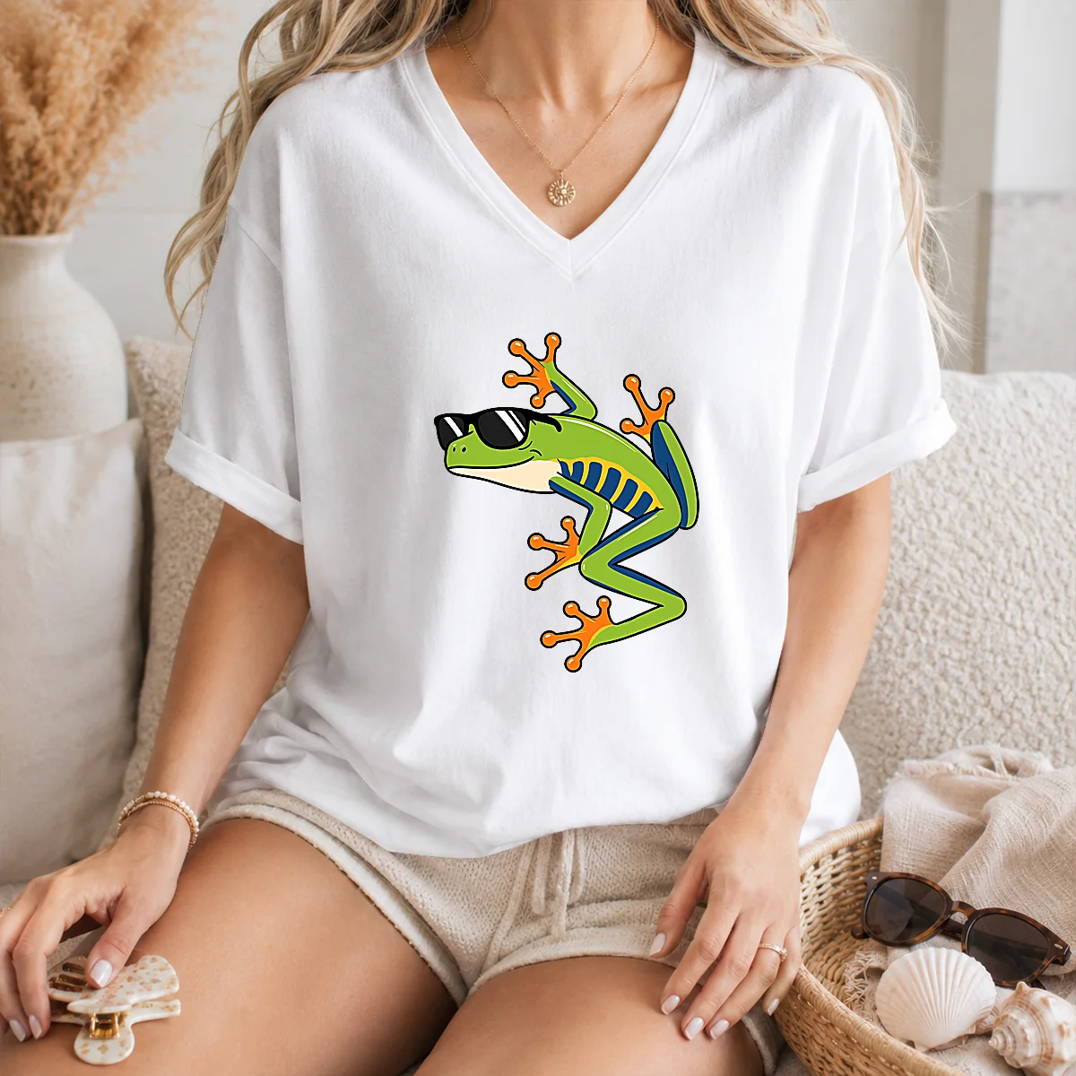 Good Cool Fun Cartoon Frog Sunglasses Summer Beach Shirt - Image 7