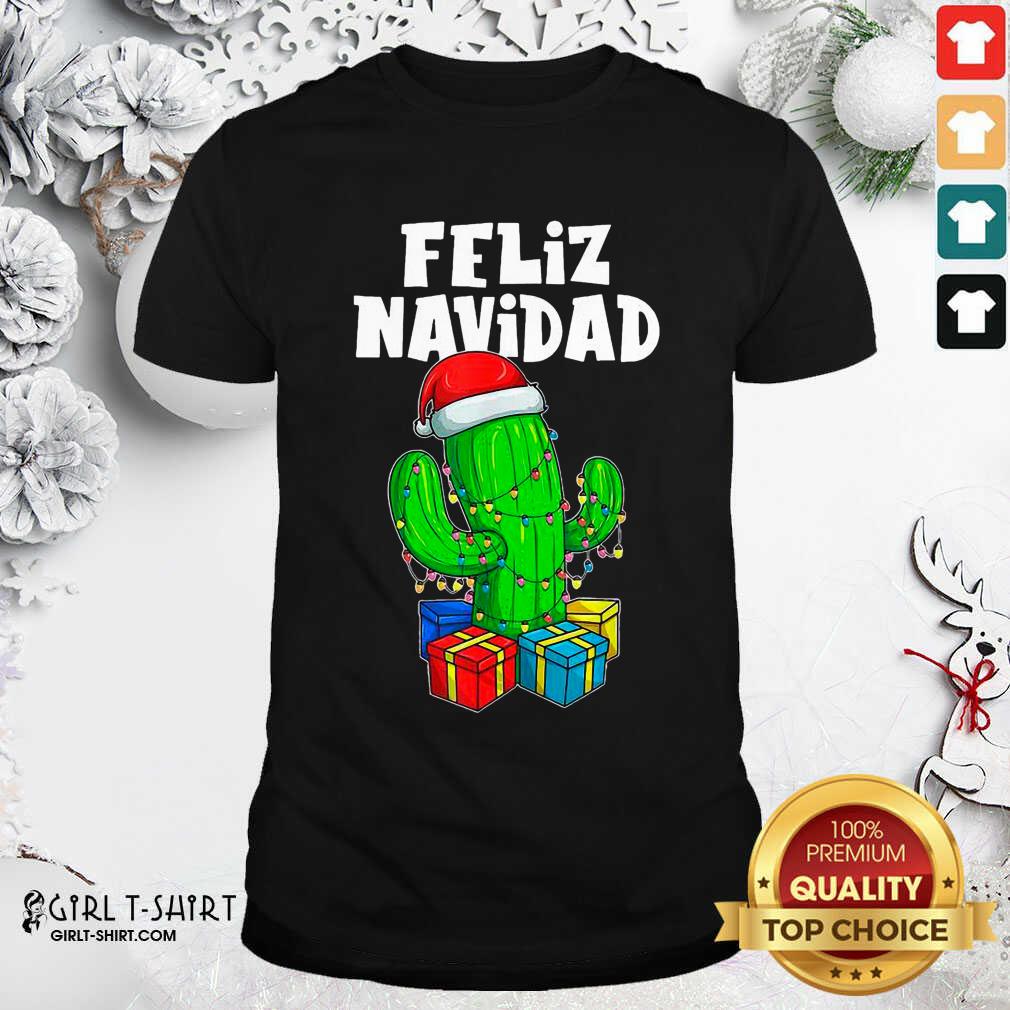 Good Funny Feliz Navidad Cactus Tree & Lights Spanish Pajama Christmas Shirt