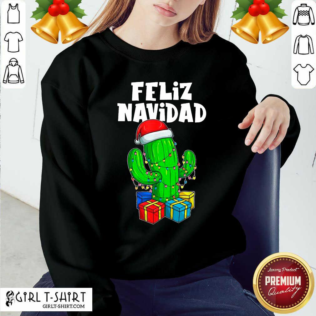 Good Funny Feliz Navidad Cactus Tree & Lights Spanish Pajama Christmas Shirt - Image 4