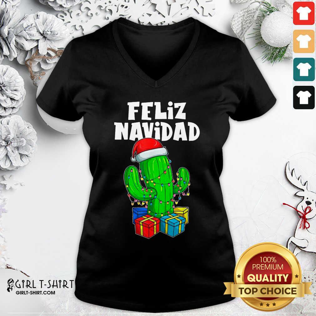 Good Funny Feliz Navidad Cactus Tree & Lights Spanish Pajama Christmas Shirt - Image 2