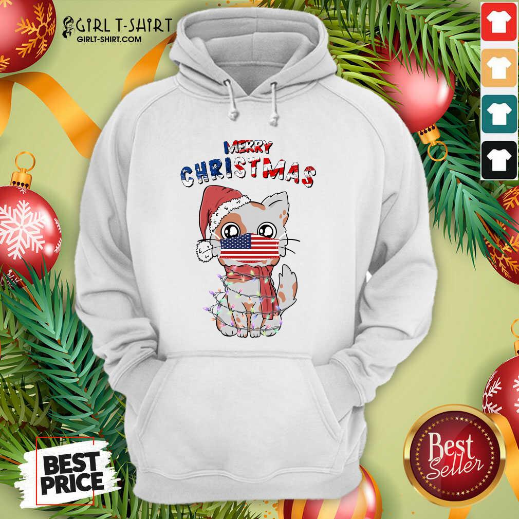 Good Merry Christmas 2020 Cat Wearing American Flag Face Mask Shirt - Image 2