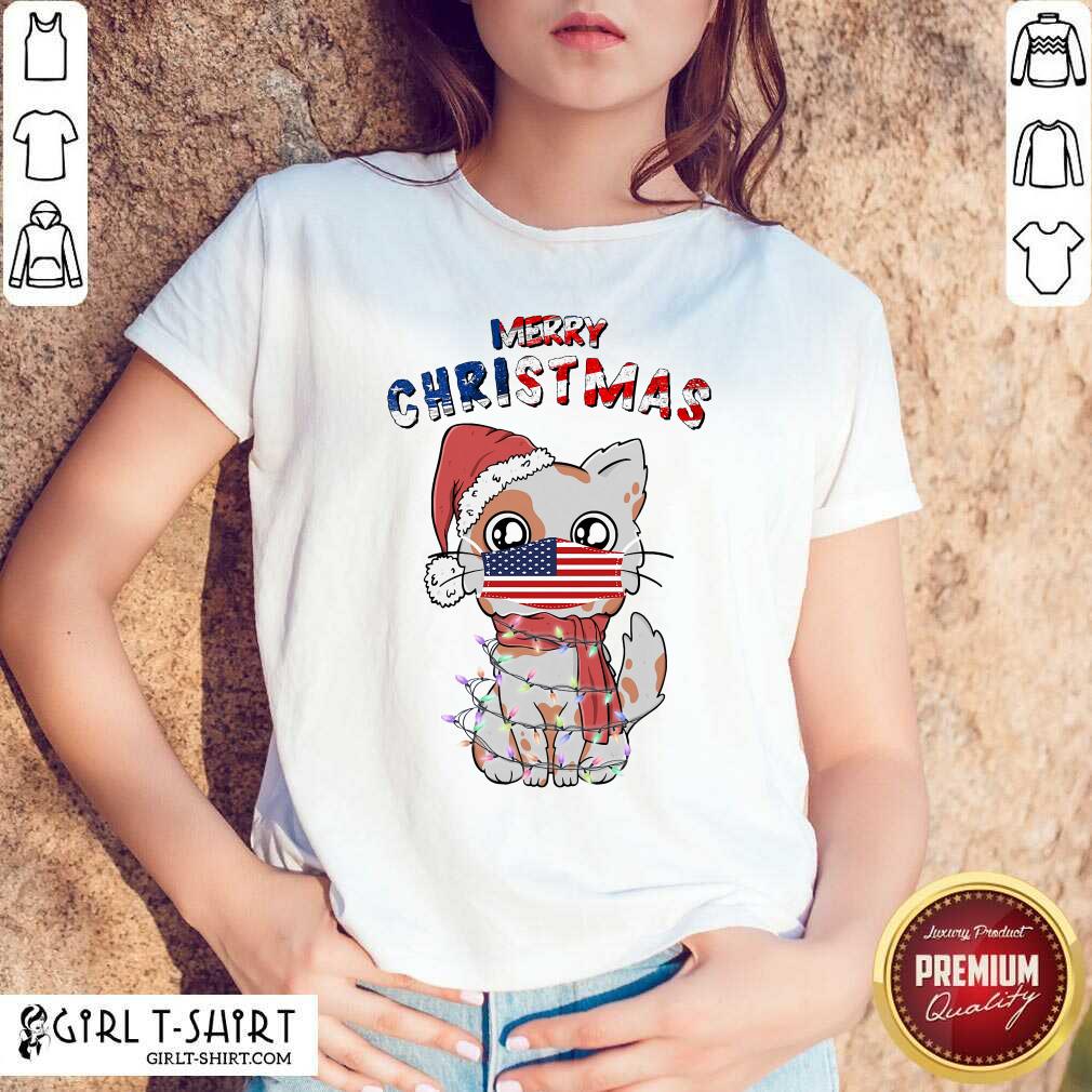 Good Merry Christmas 2020 Cat Wearing American Flag Face Mask Shirt