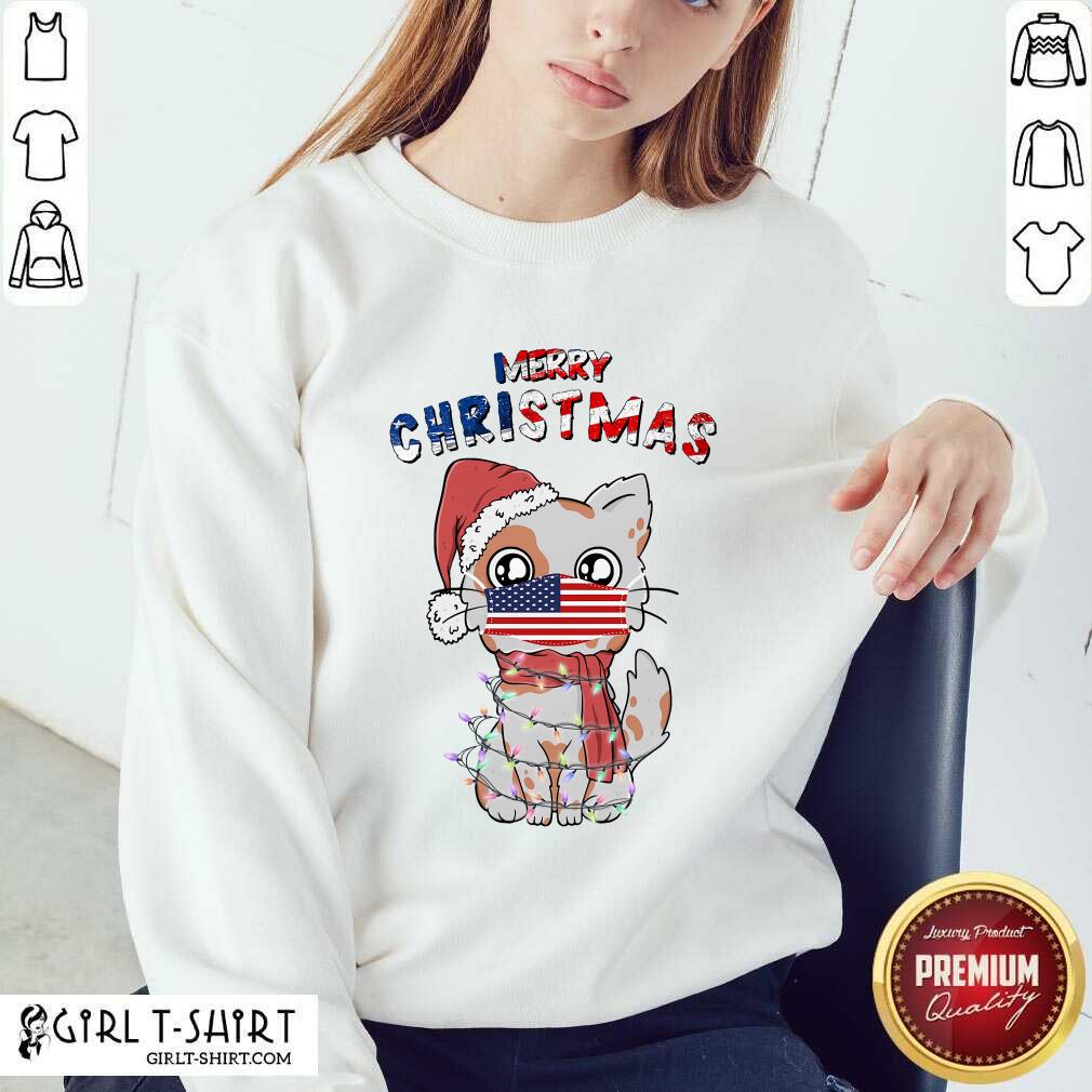 Good Merry Christmas 2020 Cat Wearing American Flag Face Mask Shirt - Image 5