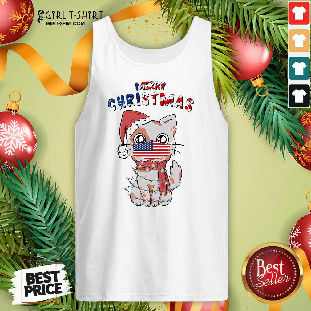 Good Merry Christmas 2020 Cat Wearing American Flag Face Mask Shirt - Image 4