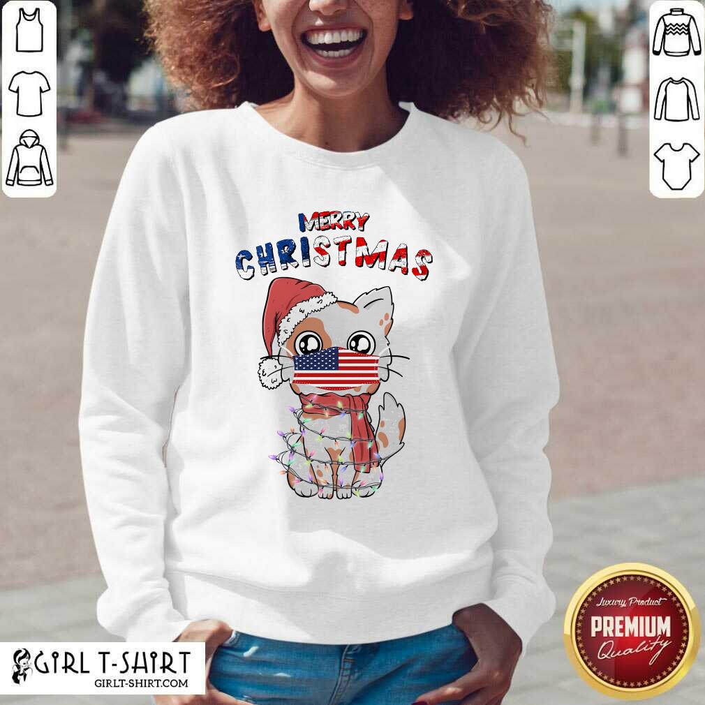 Good Merry Christmas 2020 Cat Wearing American Flag Face Mask Shirt - Image 3