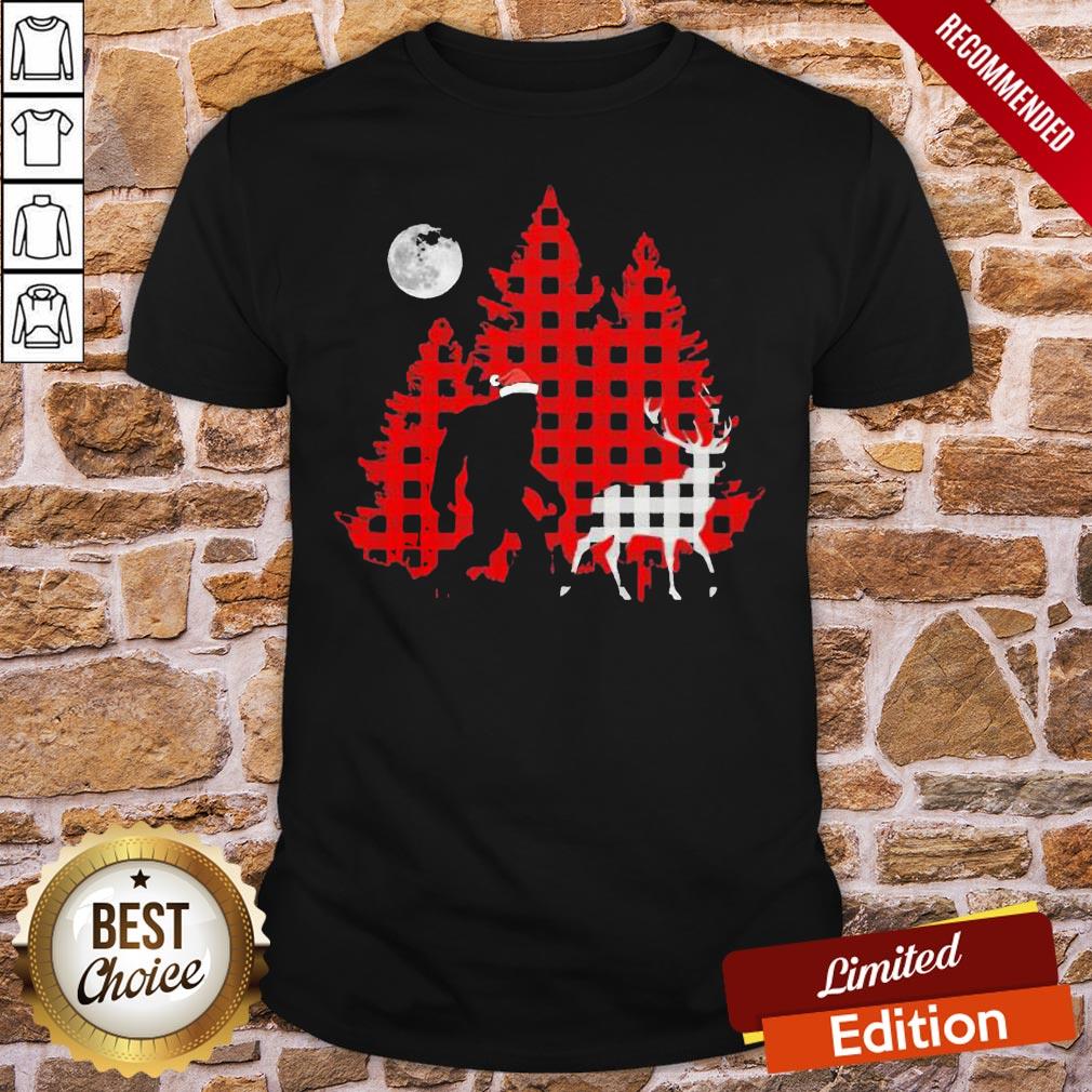 Good Plaid Bigfoot And Reindeer Moon 2020 Shirt