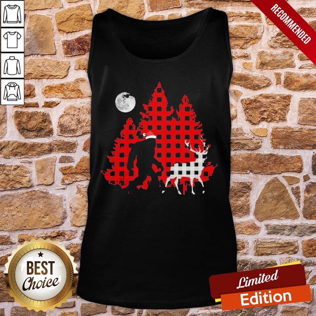 Good Plaid Bigfoot And Reindeer Moon 2020 Shirt - Image 3
