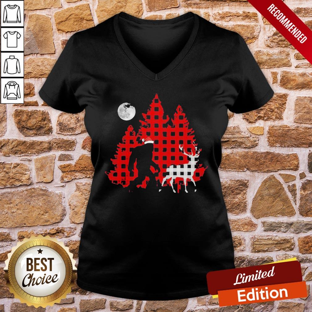 Good Plaid Bigfoot And Reindeer Moon 2020 Shirt - Image 2