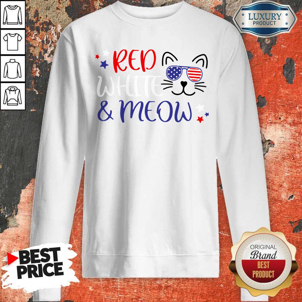 Good Red White And Meow Shirt - Image 4