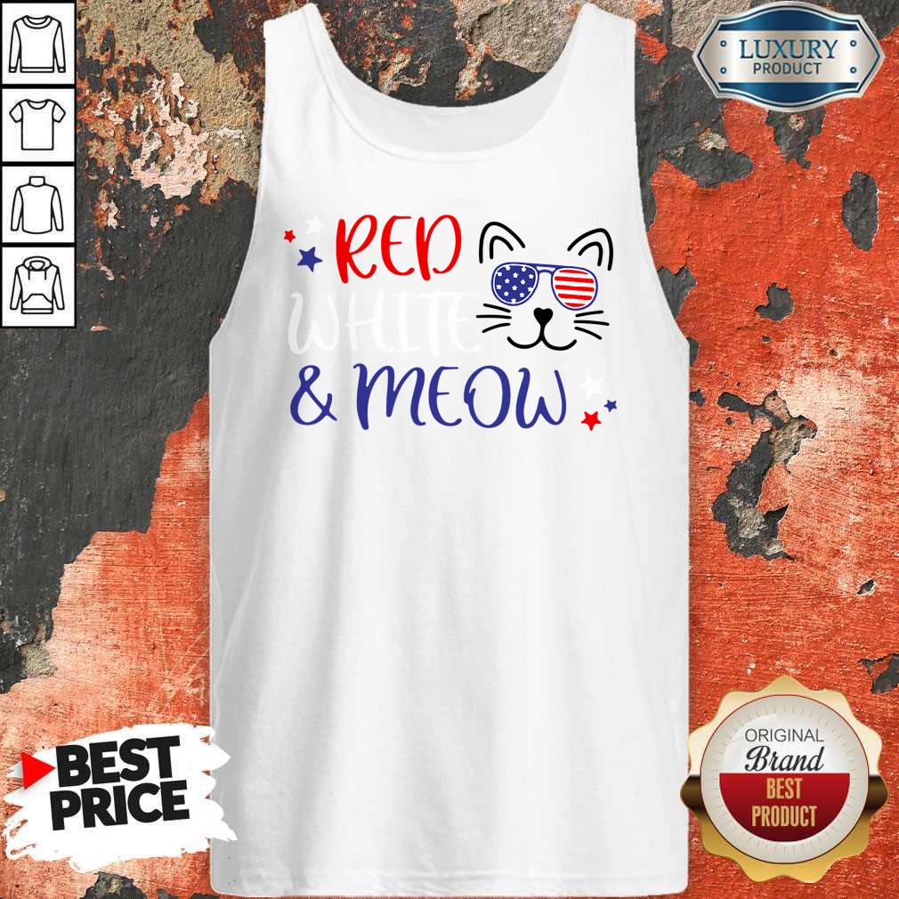 Good Red White And Meow Shirt - Image 3