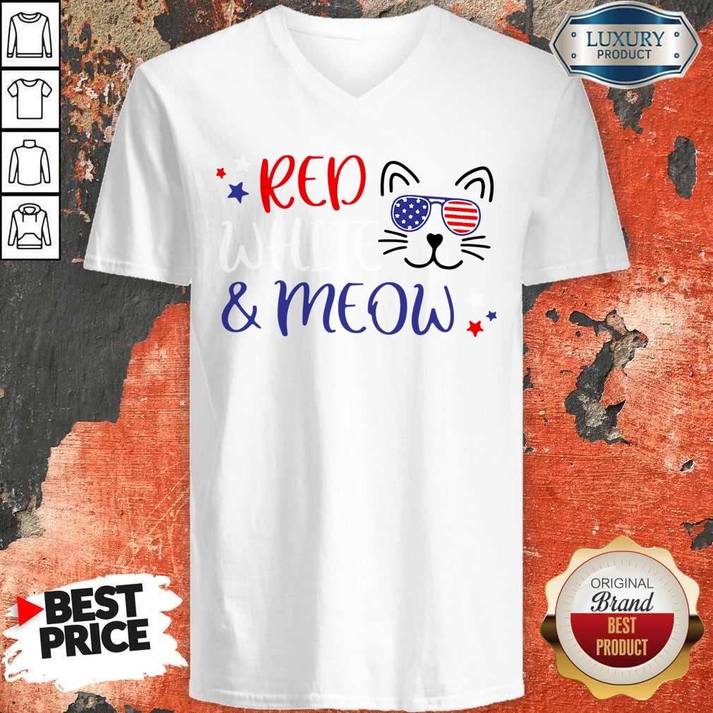 Good Red White And Meow Shirt - Image 2