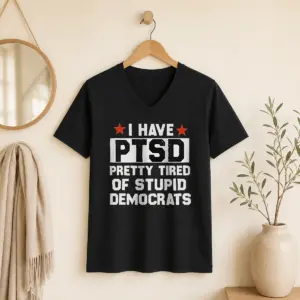 Alternative view of Good Republican I Have Ptsd Pretty Tired Of Stupid Democrats Red Stars Shirt