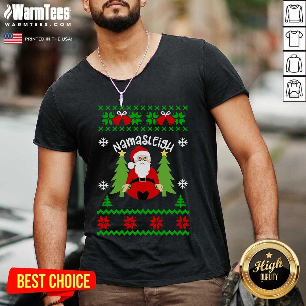 Good Santa Yoga Namasleigh Ugly Christmas Shirt - Image 3