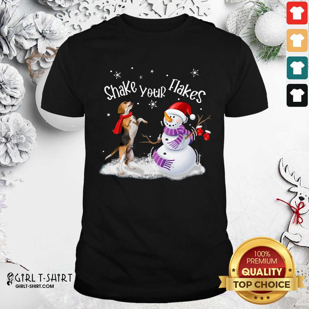 Great Beagle And Snowman Shake Your Flakes Merry Christmas Shirt
