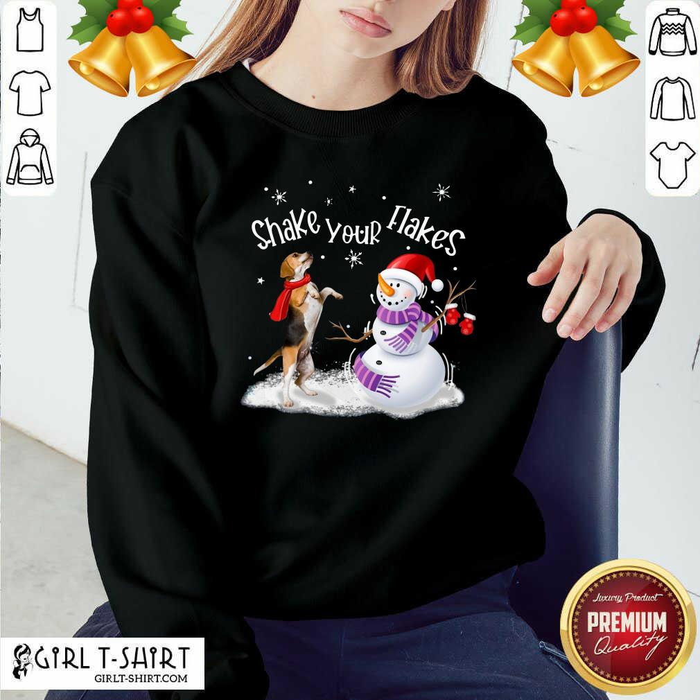 Great Beagle And Snowman Shake Your Flakes Merry Christmas Shirt - Image 4