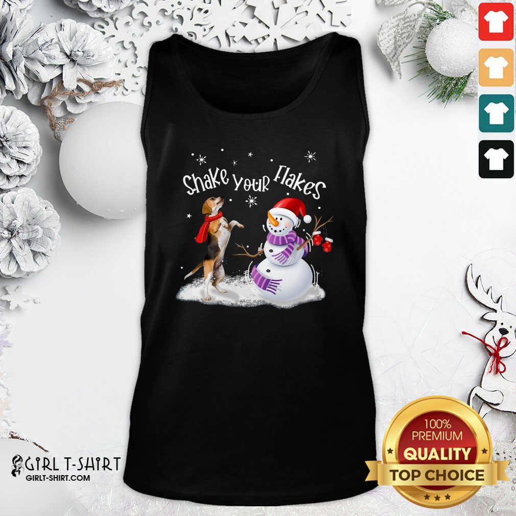 Great Beagle And Snowman Shake Your Flakes Merry Christmas Shirt - Image 3