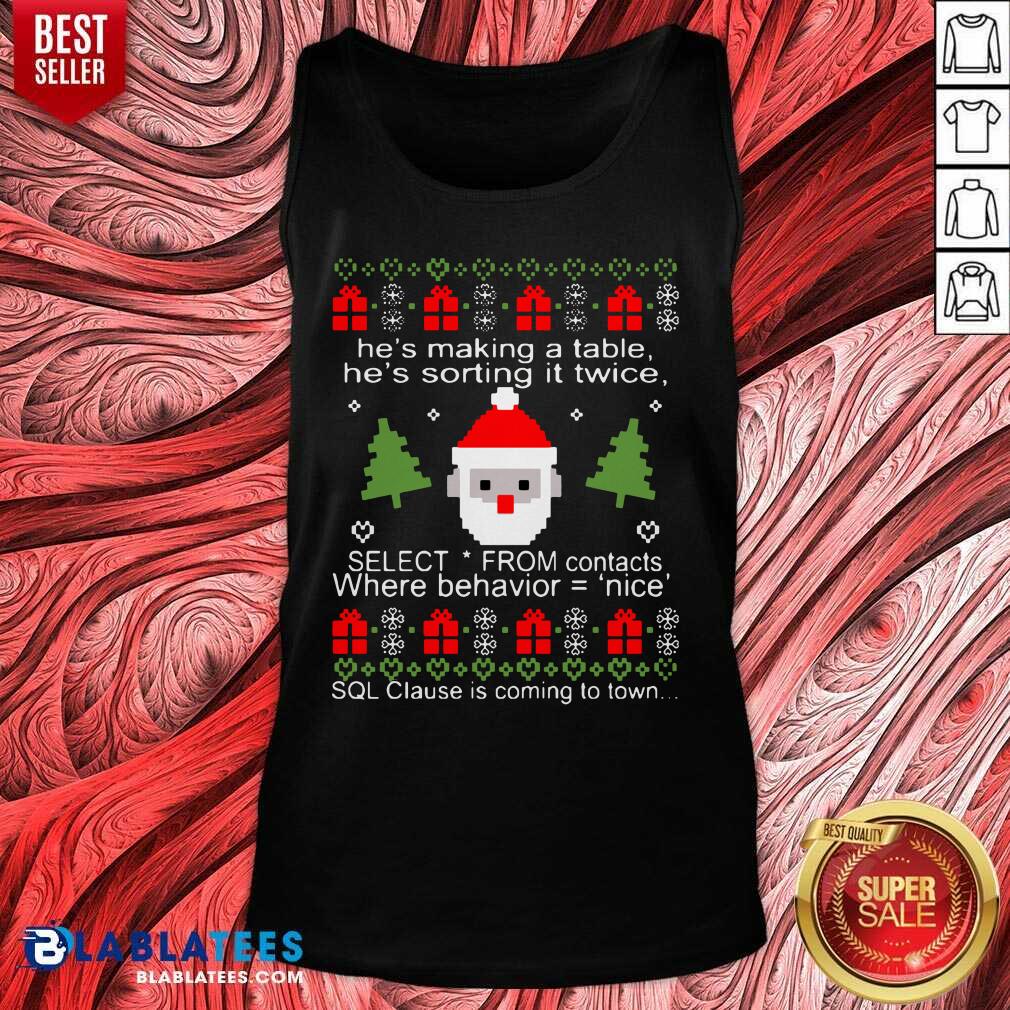 Great He'S Making A Table He'S Sorting It Twice Select From Contacts Where Behavior Ugly Christmas Shirt - Image 4