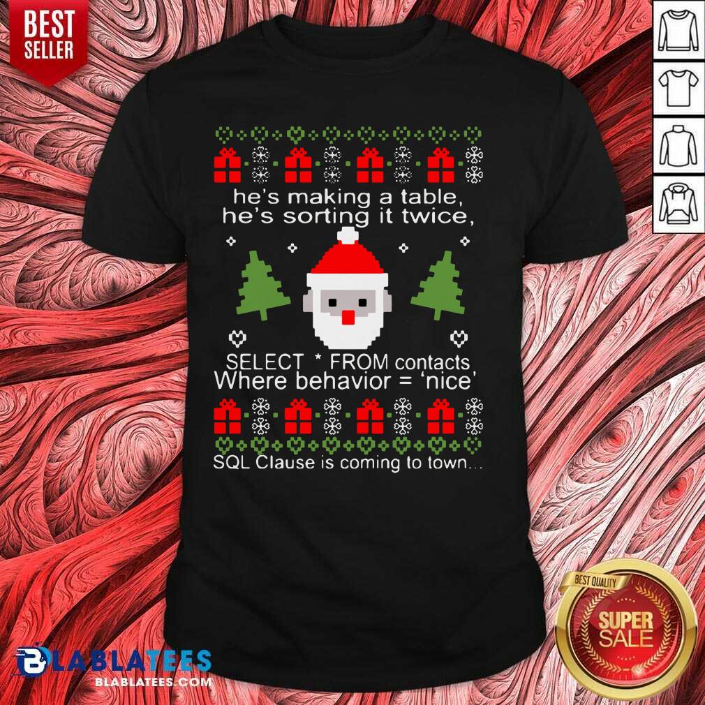 Great He'S Making A Table He'S Sorting It Twice Select From Contacts Where Behavior Ugly Christmas Shirt