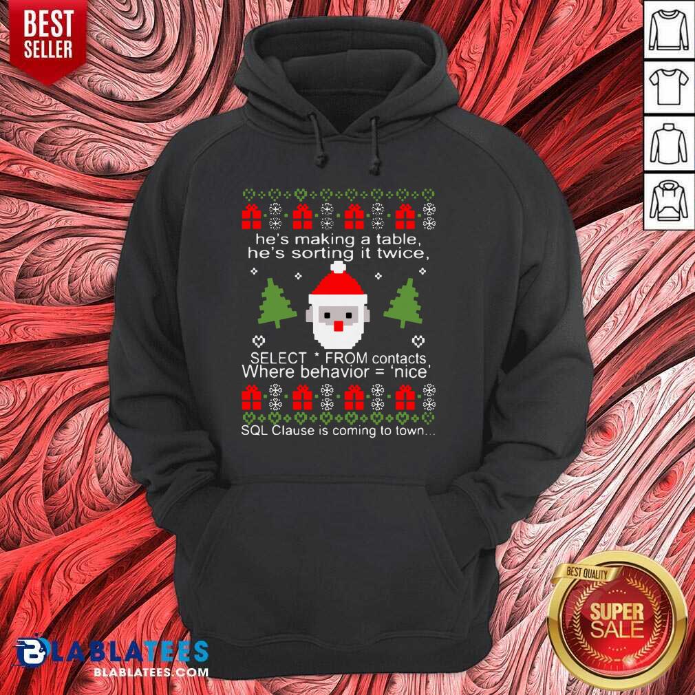 Great He'S Making A Table He'S Sorting It Twice Select From Contacts Where Behavior Ugly Christmas Shirt - Image 2