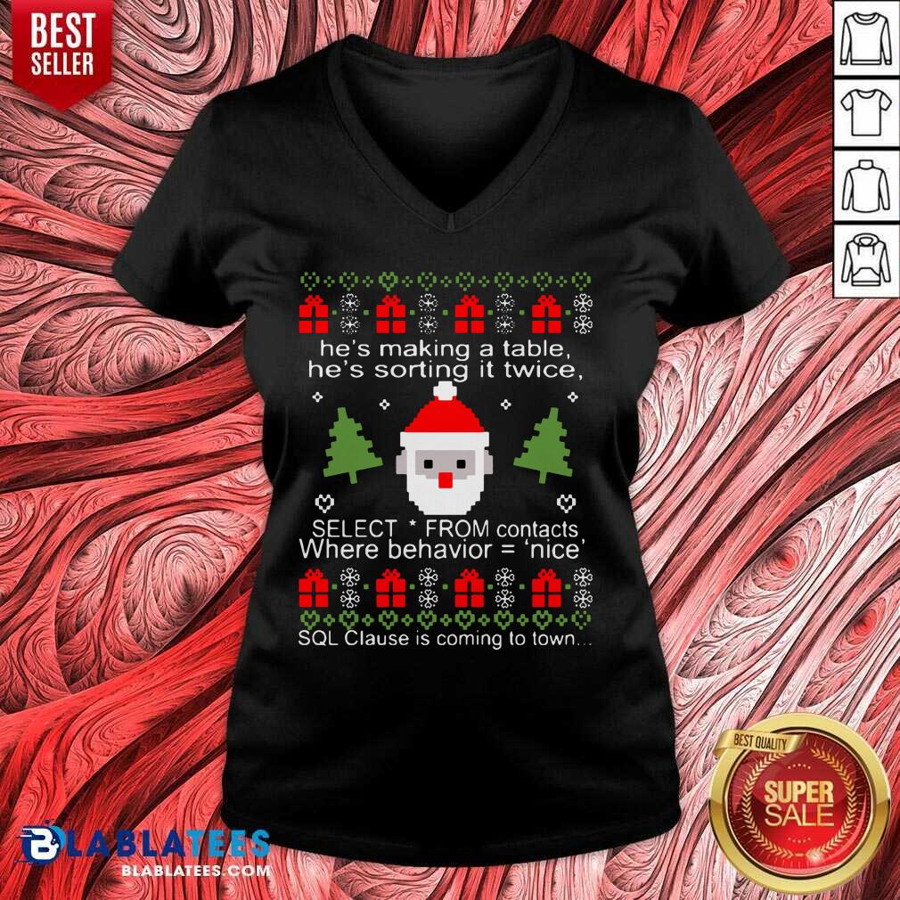Great He'S Making A Table He'S Sorting It Twice Select From Contacts Where Behavior Ugly Christmas Shirt - Image 5