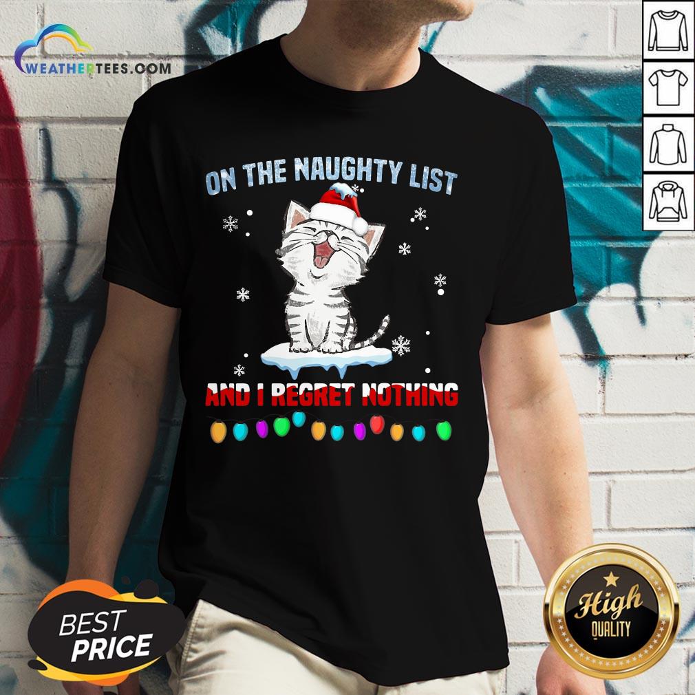Half Cat Santa On The Naughty List And I Regret Nothing Shirt - Image 2