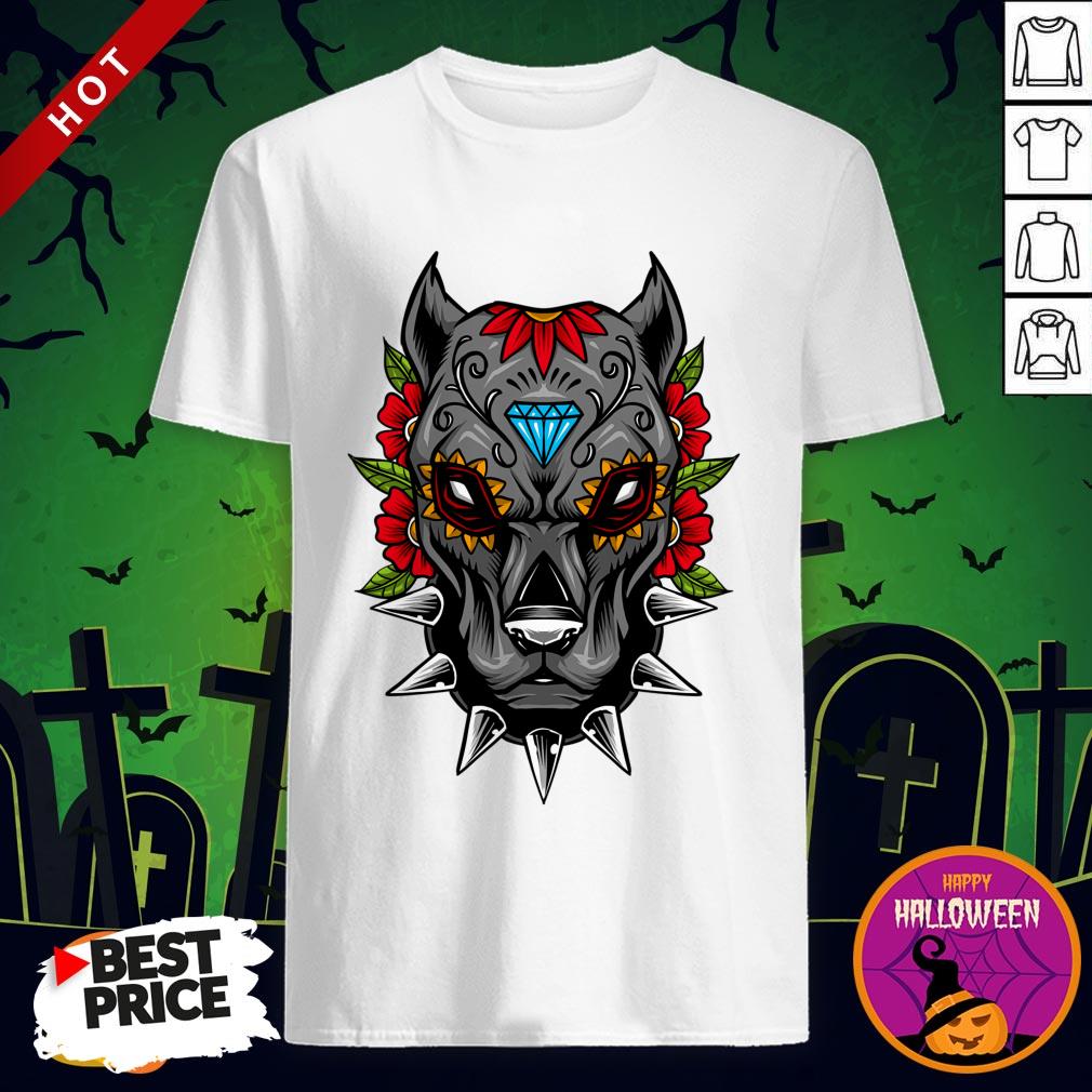 Halloween Day Of The Dead Sugarskull Scary Pitbull Shirt