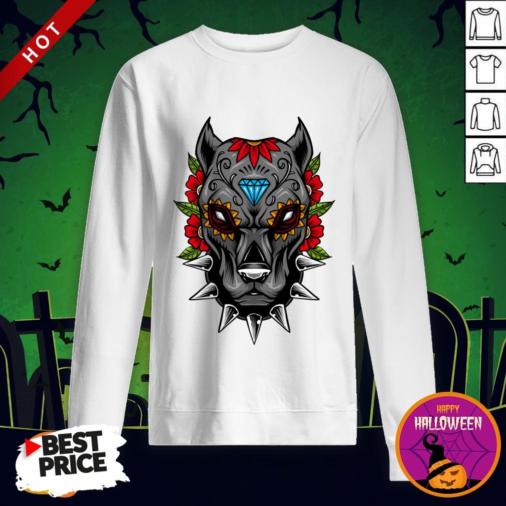Halloween Day Of The Dead Sugarskull Scary Pitbull Shirt - Image 4