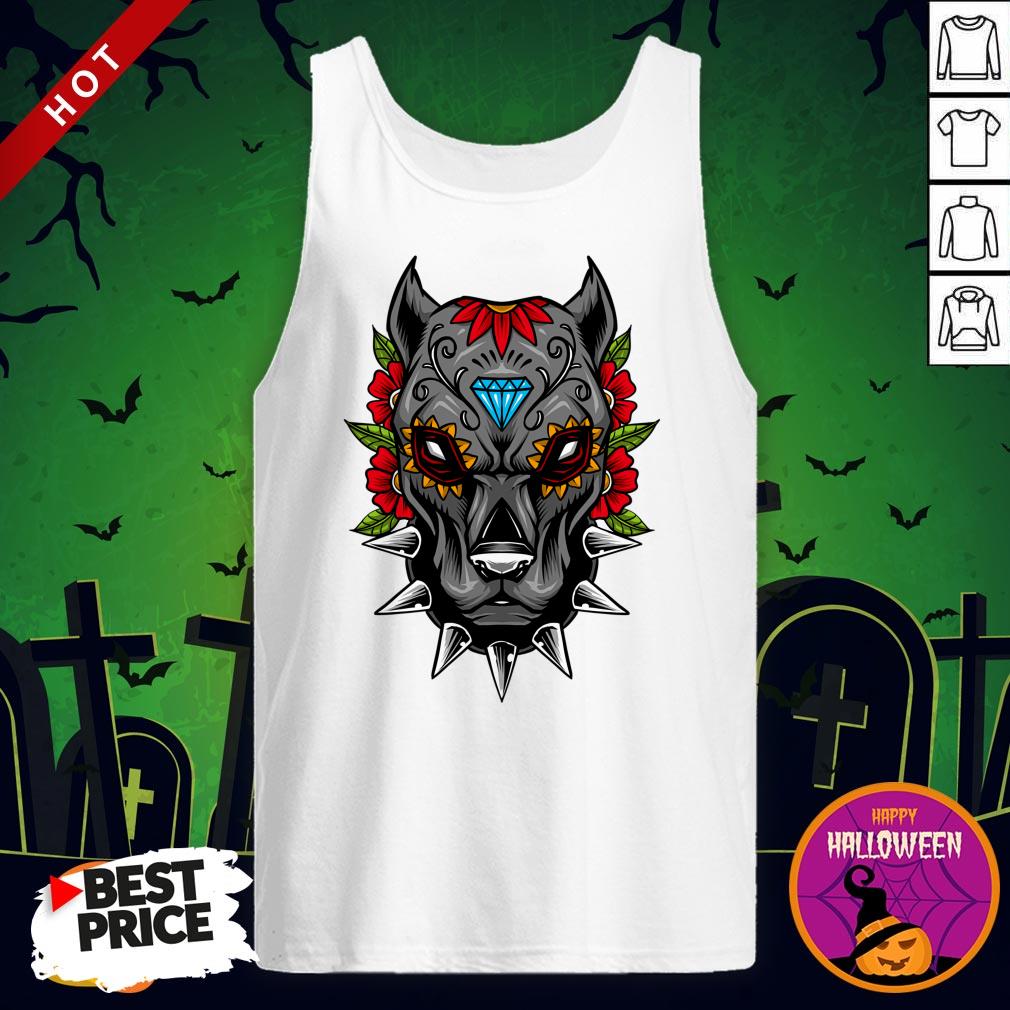 Halloween Day Of The Dead Sugarskull Scary Pitbull Shirt - Image 3